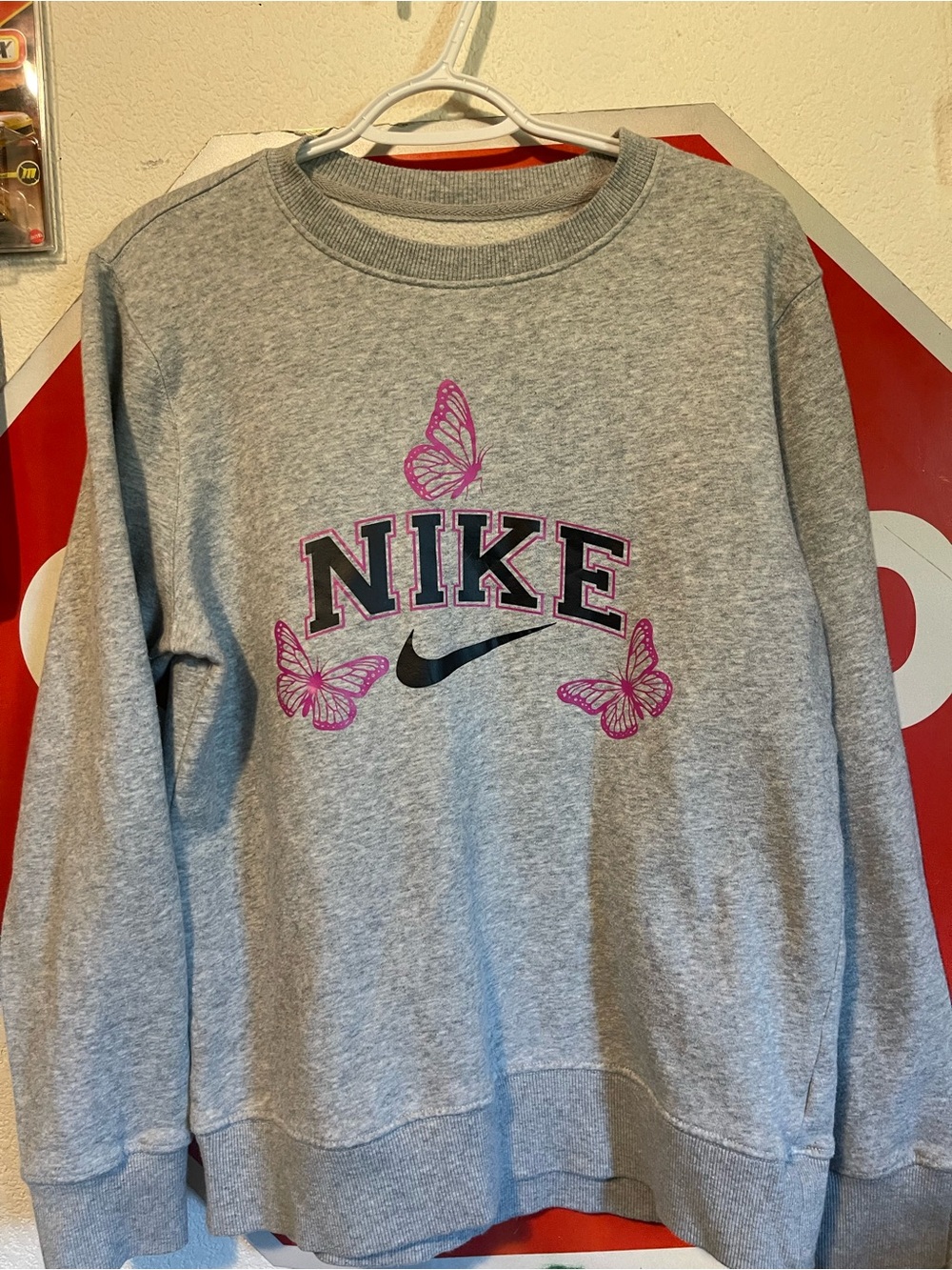 Goodfellow & Co Gray Crewneck Sweatshirt with Pink Butterfly Motif